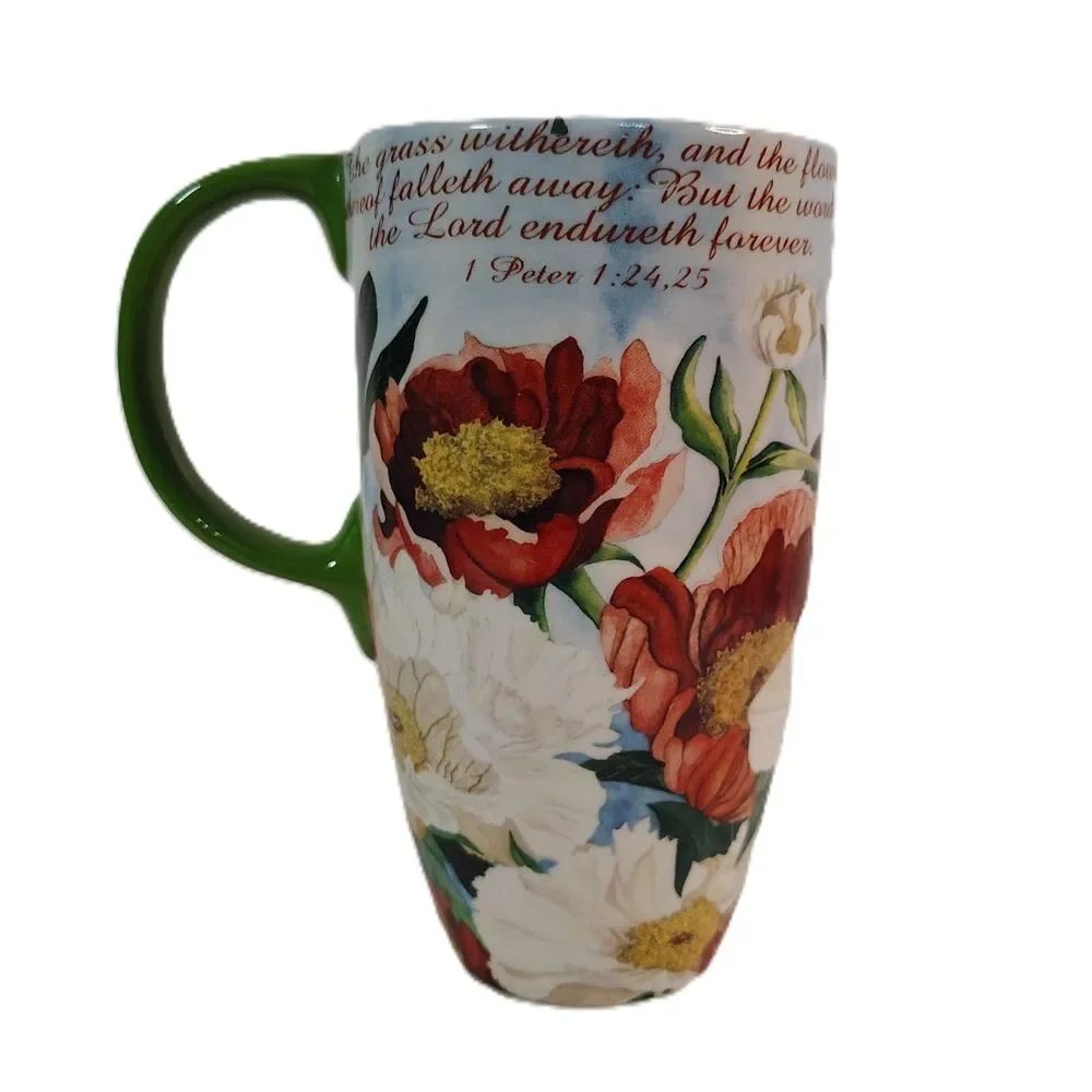 CYPRESS HOME 17oz Bible Verse PETER 1:24:25 Floral Ceramic Coffee Drink Mug